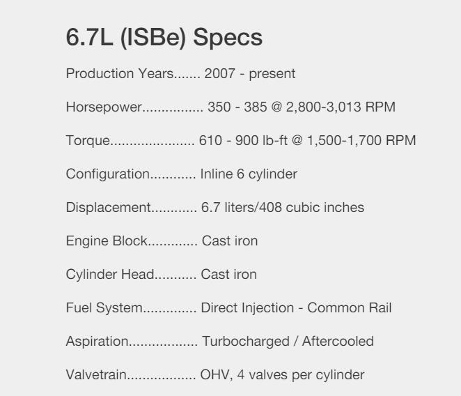 6.7L (ISBe) Especificaciones