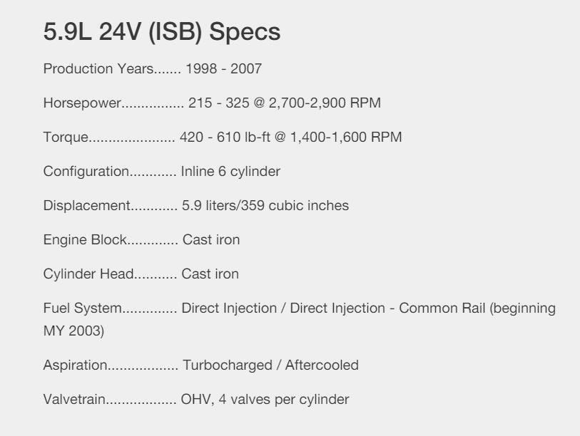 5.9L 24V (ESB) Especificaciones