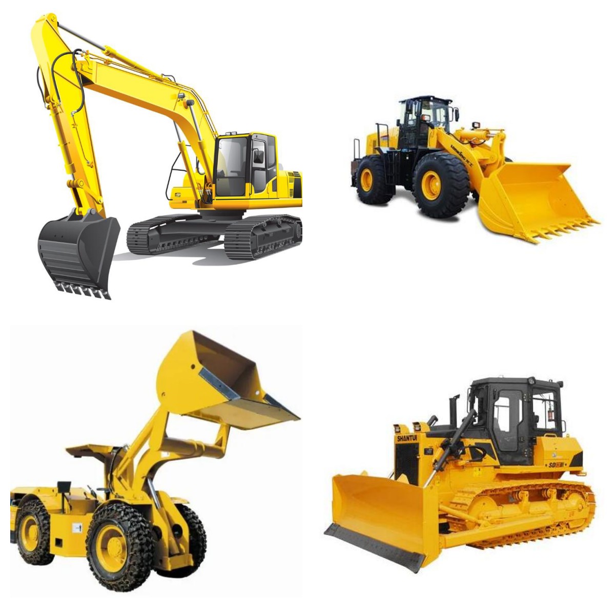 Diferencia entre traílla, cargadora, bulldozer y excavadora.